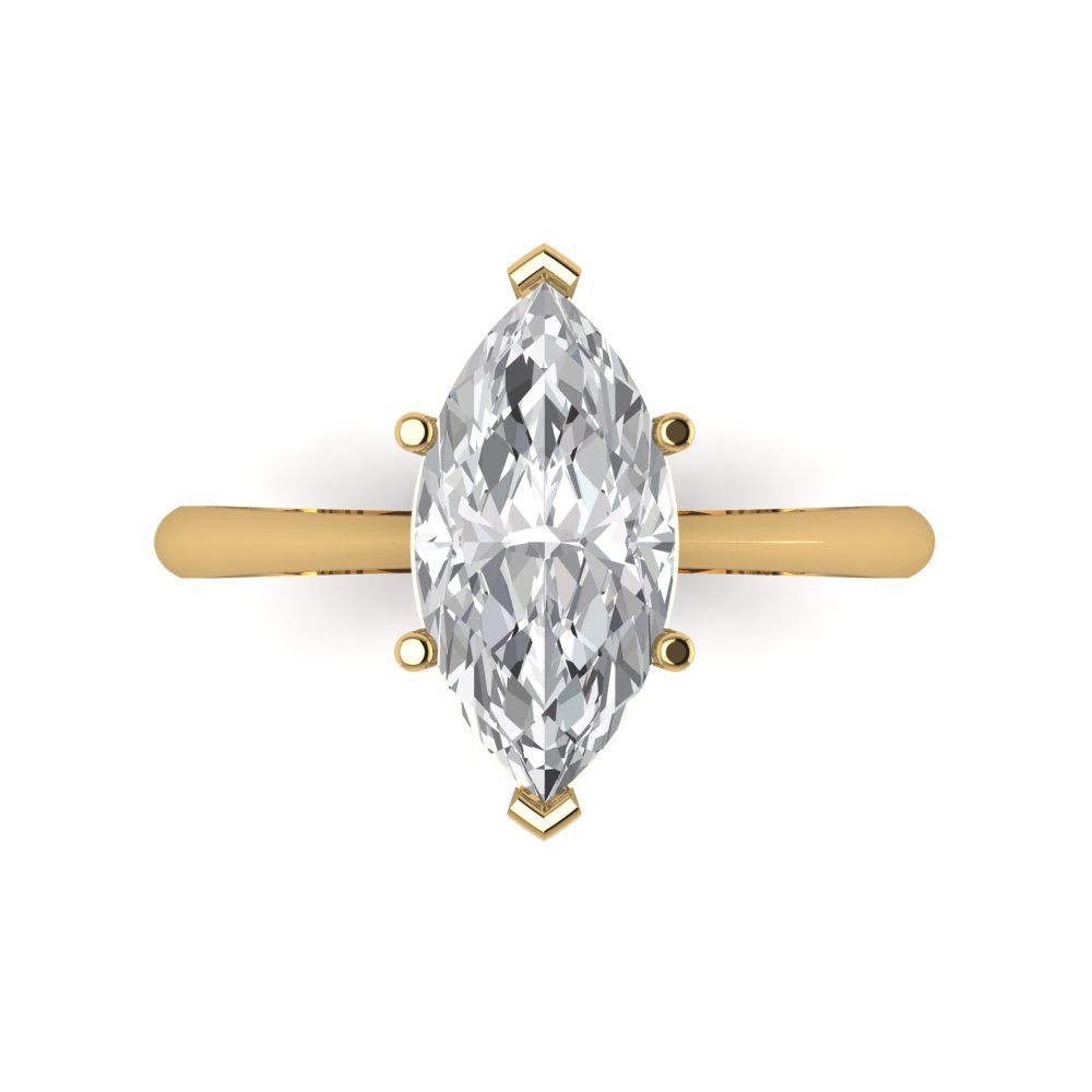 2.5 cttw White Sapphire Solitaire  Engagement Ring - Solid Yellow Gold (VVS1, Marquise Cut ,13x6.5mm)