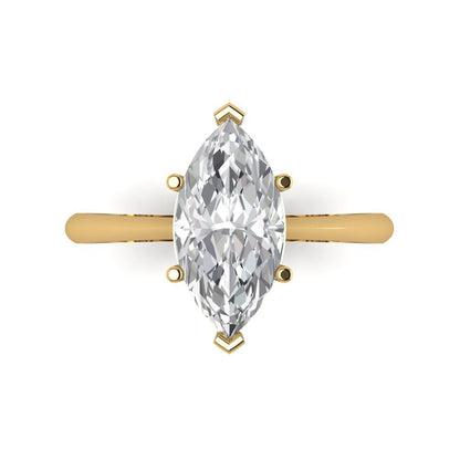 2.5 cttw White Sapphire Solitaire  Engagement Ring - Solid Yellow Gold (VVS1, Marquise Cut ,13x6.5mm)
