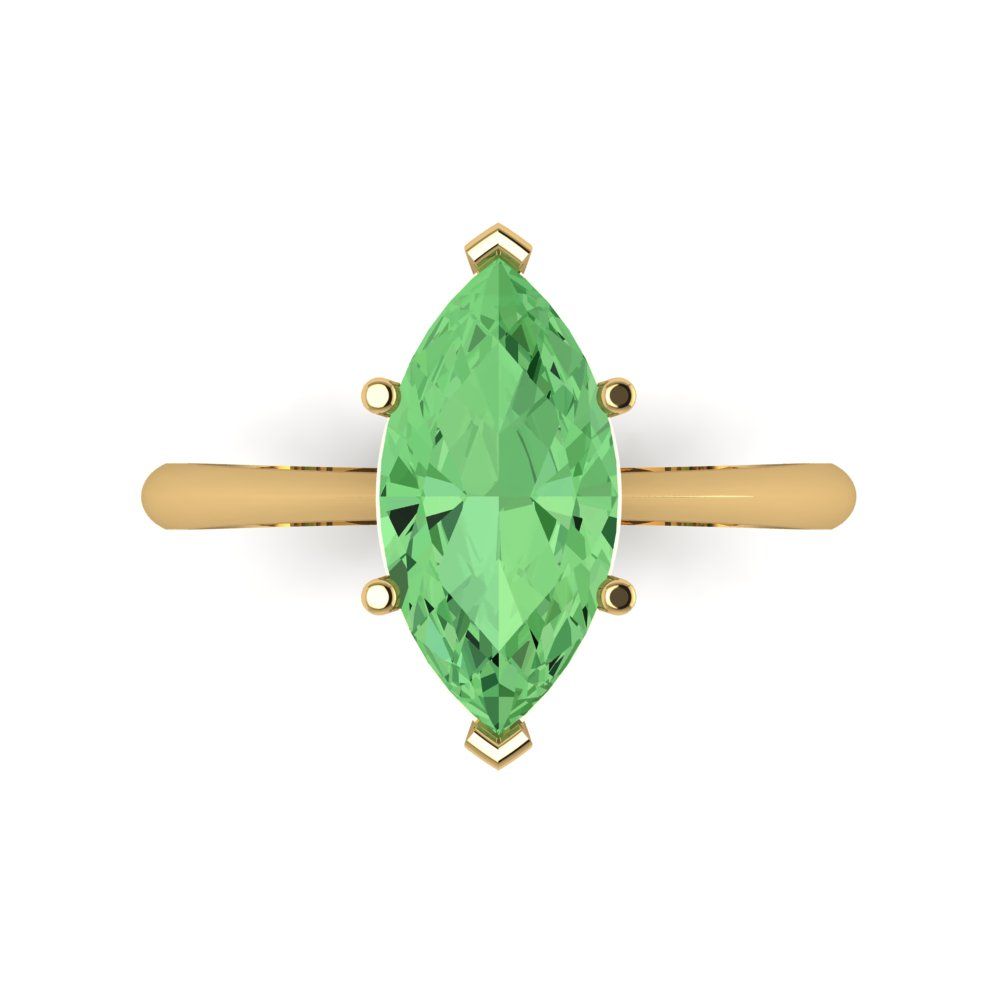 2.5 cttw Zirconia Simulated Green Diamond Solitaire  Engagement Ring - Solid Yellow Gold (VVS1, Marquise Cut ,13x6.5mm)