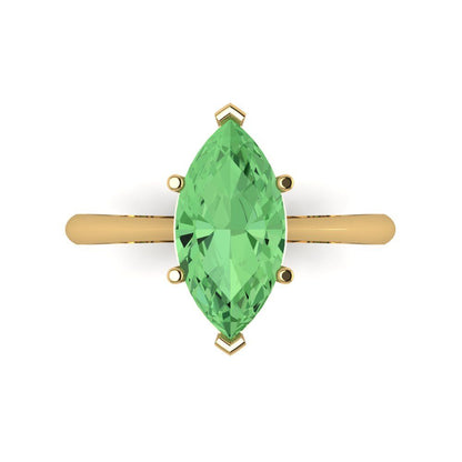 2.5 cttw Zirconia Simulated Green Diamond Solitaire  Engagement Ring - Solid Yellow Gold (VVS1, Marquise Cut ,13x6.5mm)