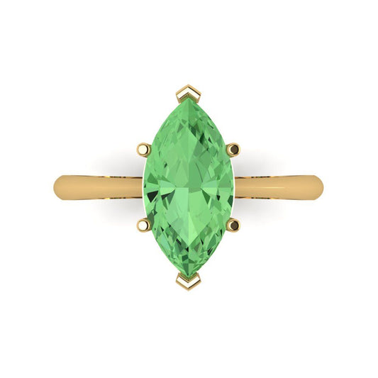 2.5 cttw Zirconia Simulated Green Diamond Solitaire  Engagement Ring - Solid Yellow Gold (VVS1, Marquise Cut ,13x6.5mm)
