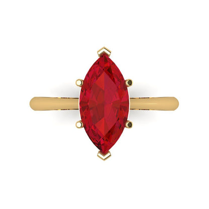 2.5 cttw Simulated Ruby Solitaire  Engagement Ring - Solid Yellow Gold (VVS1, Marquise Cut ,13x6.5mm)