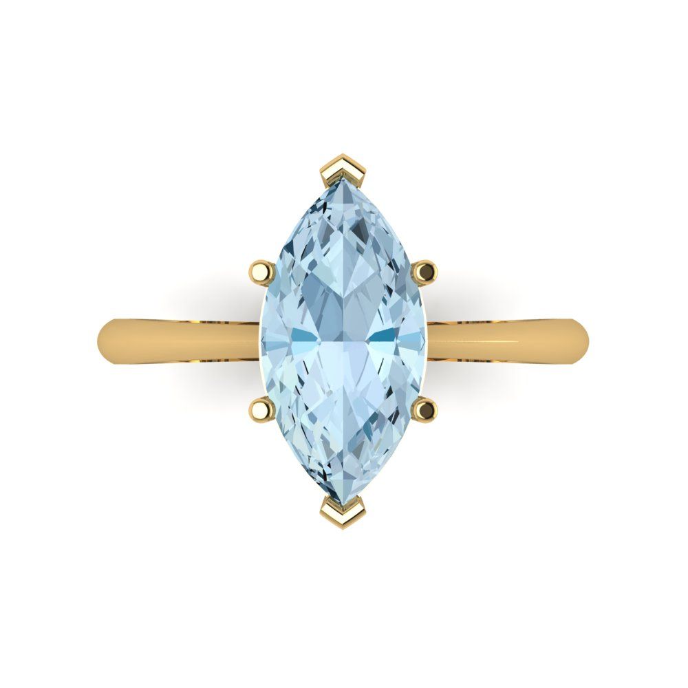 2.5 cttw Natural Swiss Blue Topaz Solitaire  Engagement Ring - Solid Gold (Marquise Cut ,13x6.5mm)