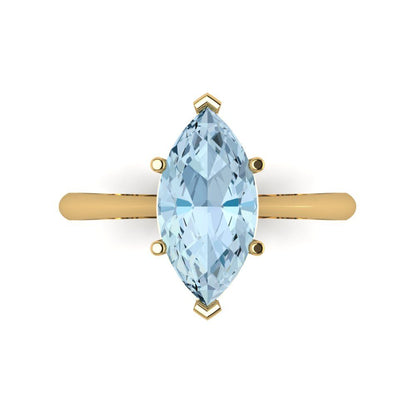 2.5 cttw Natural Aquamarine Solitaire  Engagement Ring - Solid Gold (Marquise Cut ,13x6.5mm)