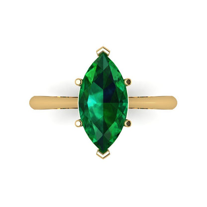 2.5 cttw Simulated Emerald Solitaire  Engagement Ring - Solid Gold (Marquise Cut ,13x6.5mm)