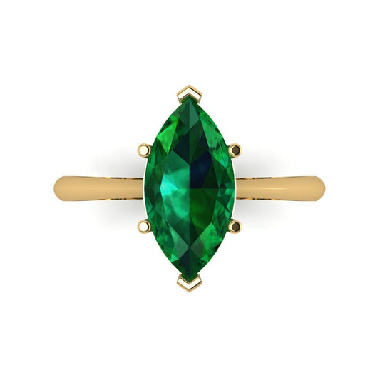 2.5 cttw Simulated Emerald Solitaire  Engagement Ring - Solid Yellow Gold (VVS1, Marquise Cut ,13x6.5mm)