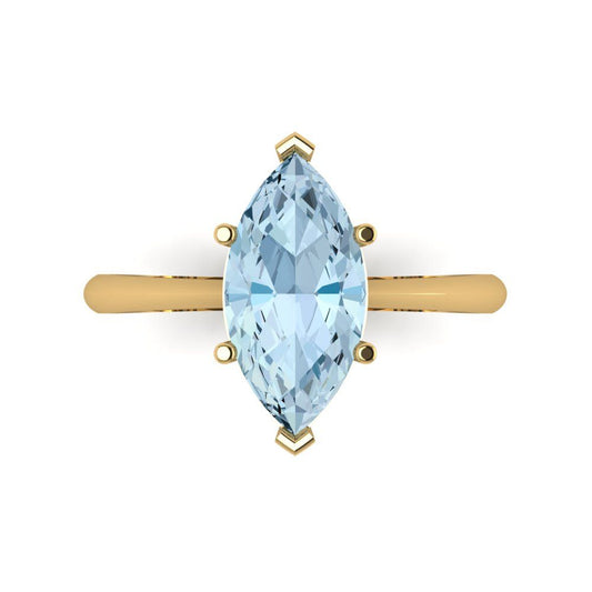 2.5 cttw Zirconia Simulated Blue Diamond Solitaire  Engagement Ring - Solid Yellow Gold (VVS1, Marquise Cut ,13x6.5mm)