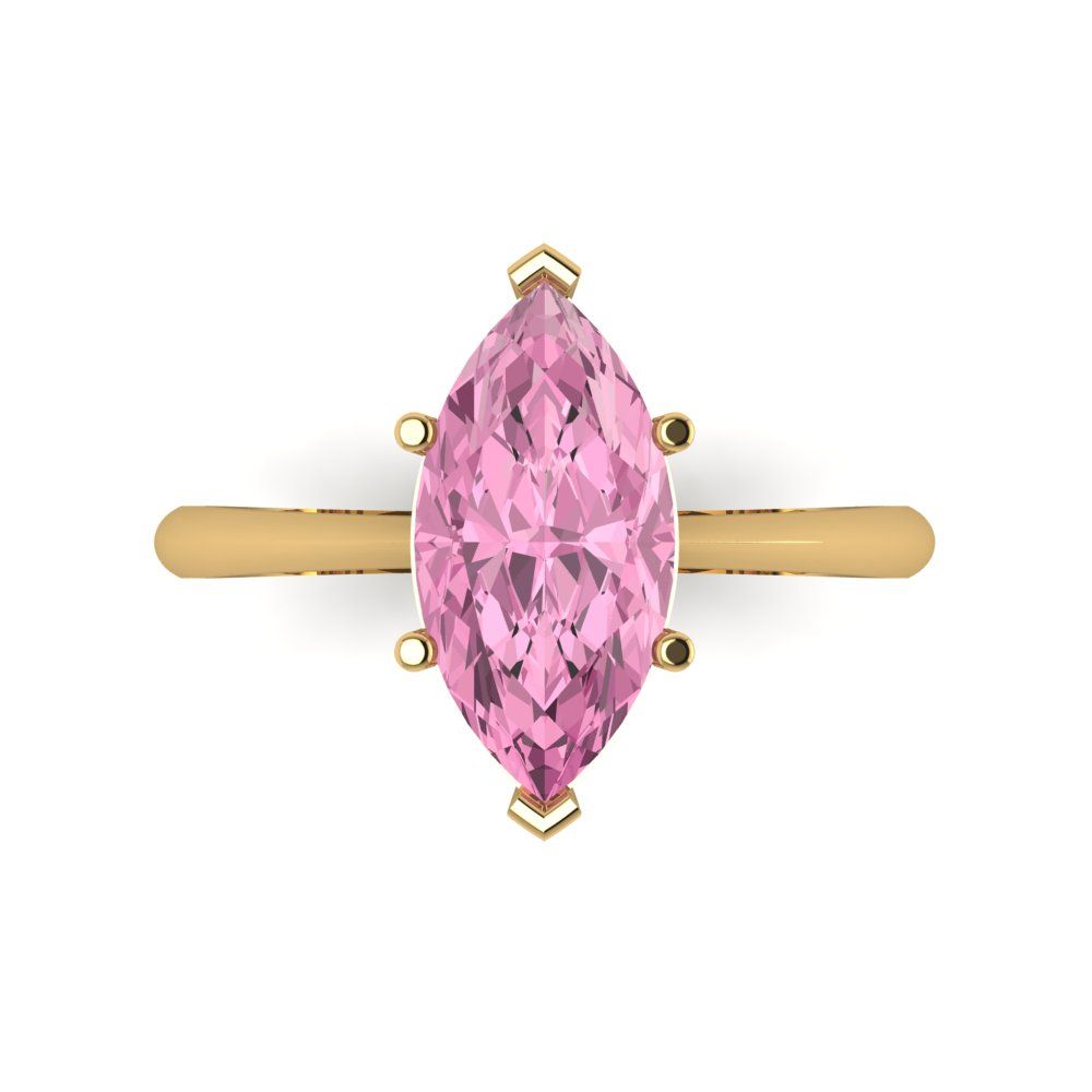 2.5 cttw Zirconia Simulated Pink Diamond Solitaire  Engagement Ring - Solid Yellow Gold (VVS1, Marquise Cut ,13x6.5mm)