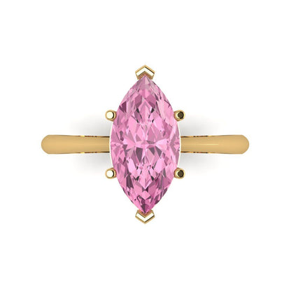2.5 cttw Zirconia Simulated Pink Diamond Solitaire  Engagement Ring - Solid Yellow Gold (VVS1, Marquise Cut ,13x6.5mm)