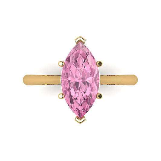 2.5 cttw Zirconia Simulated Pink Diamond Solitaire  Engagement Ring - Solid Yellow Gold (VVS1, Marquise Cut ,13x6.5mm)