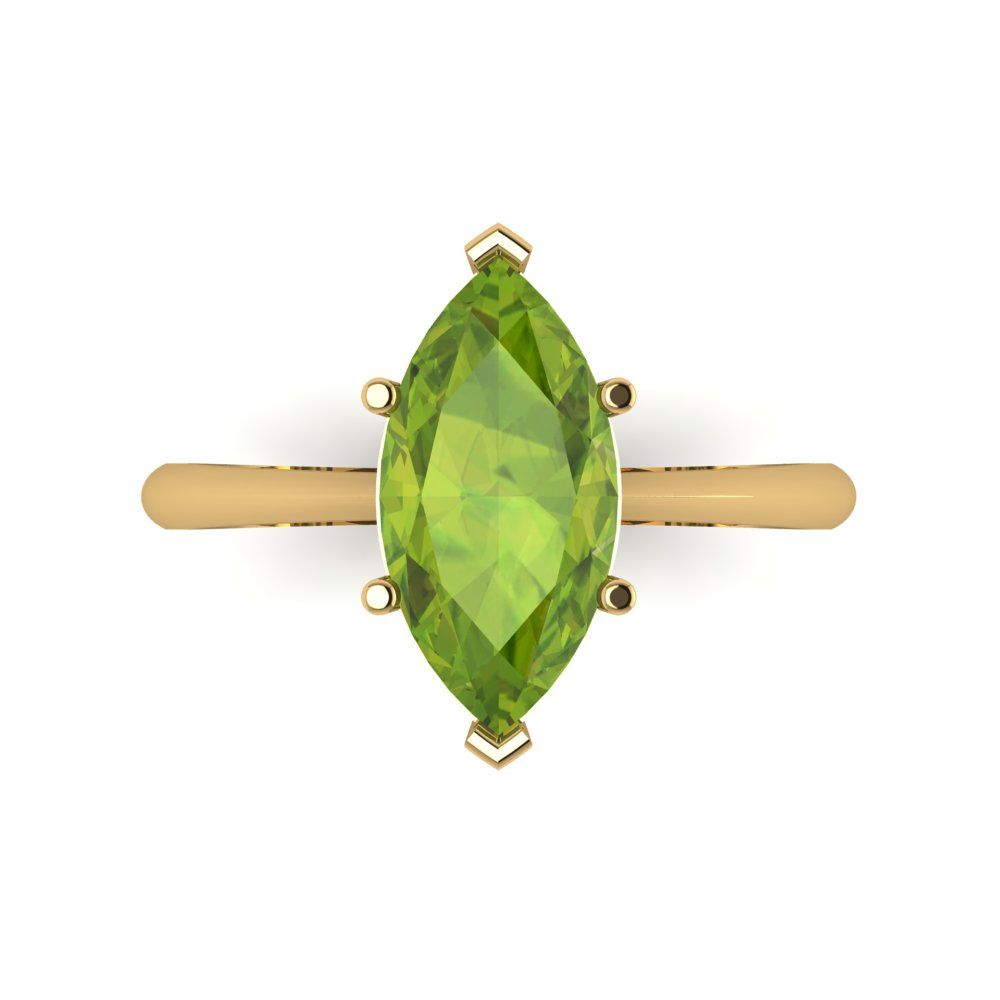 2.5 cttw Natural Peridot Solitaire  Engagement Ring - Solid Gold (Marquise Cut ,13x6.5mm)
