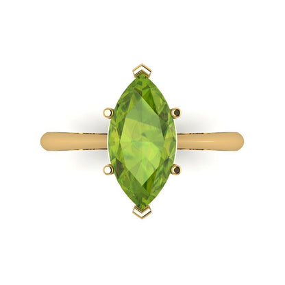 2.5 cttw Natural Peridot Solitaire  Engagement Ring - Solid Gold (Marquise Cut ,13x6.5mm)