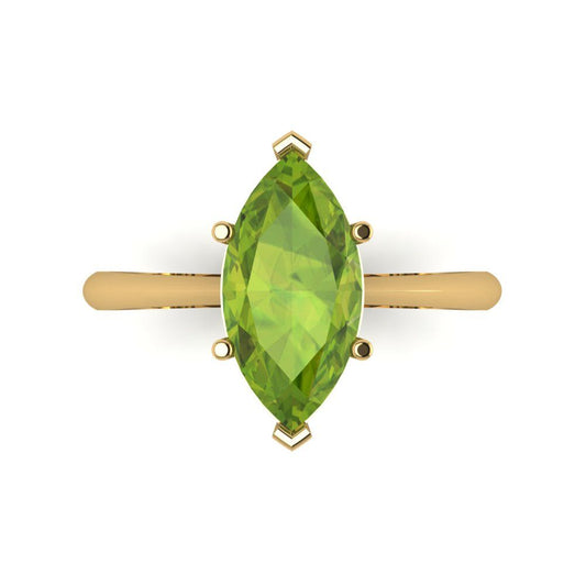 2.5 cttw Natural Peridot Solitaire  Engagement Ring - Solid Yellow Gold (VVS1, Marquise Cut ,13x6.5mm)