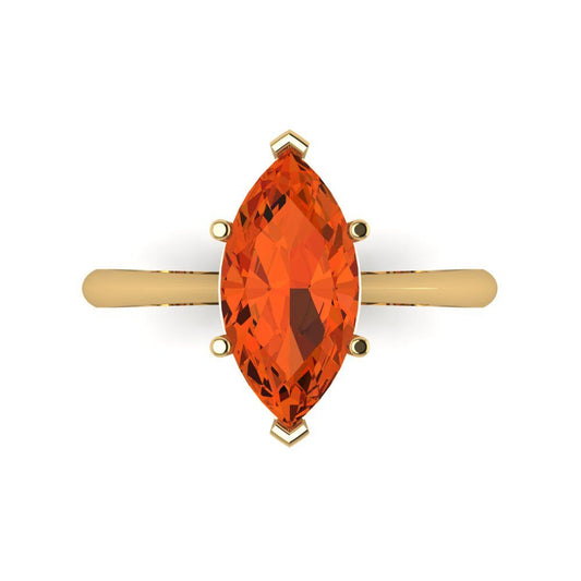 2.5 cttw Zirconia Simulated Red Diamond Solitaire  Engagement Ring - Solid Yellow Gold (VVS1, Marquise Cut ,13x6.5mm)