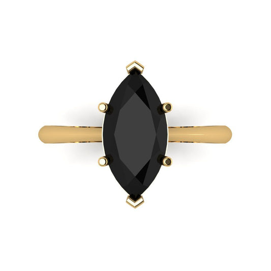 2.5 cttw Natural Onyx Solitaire  Engagement Ring - Solid Yellow Gold (VVS1, Marquise Cut ,13x6.5mm)