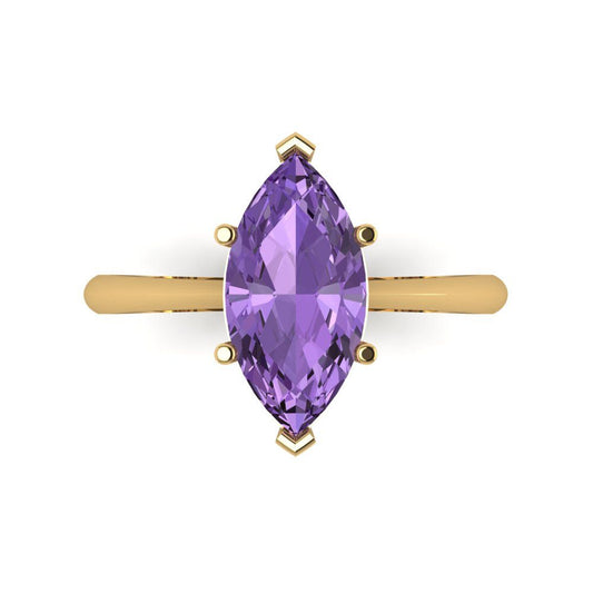 2.5 cttw Simulated Alexandrite Solitaire  Engagement Ring - Solid Yellow Gold (VVS1, Marquise Cut ,13x6.5mm)