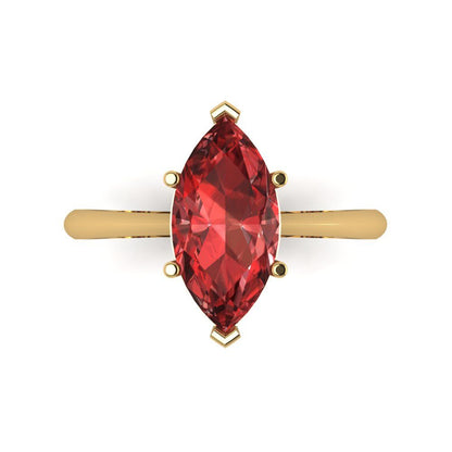 2.5 cttw Natural Garnet Solitaire  Engagement Ring - Solid Gold (Marquise Cut ,13x6.5mm)