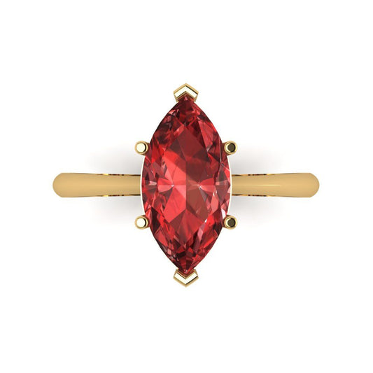 2.5 cttw Natural Garnet Solitaire  Engagement Ring - Solid Yellow Gold (VVS1, Marquise Cut ,13x6.5mm)