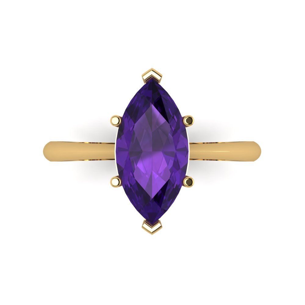 2.5 cttw Natural Amethyst Solitaire  Engagement Ring - Solid Gold (Marquise Cut ,13x6.5mm)