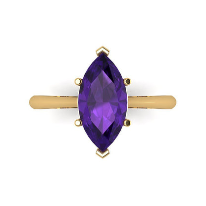 2.5 cttw Natural Amethyst Solitaire  Engagement Ring - Solid Gold (Marquise Cut ,13x6.5mm)
