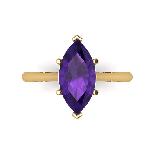 2.5 cttw Natural Amethyst Solitaire  Engagement Ring - Solid Yellow Gold (VVS1, Marquise Cut ,13x6.5mm)