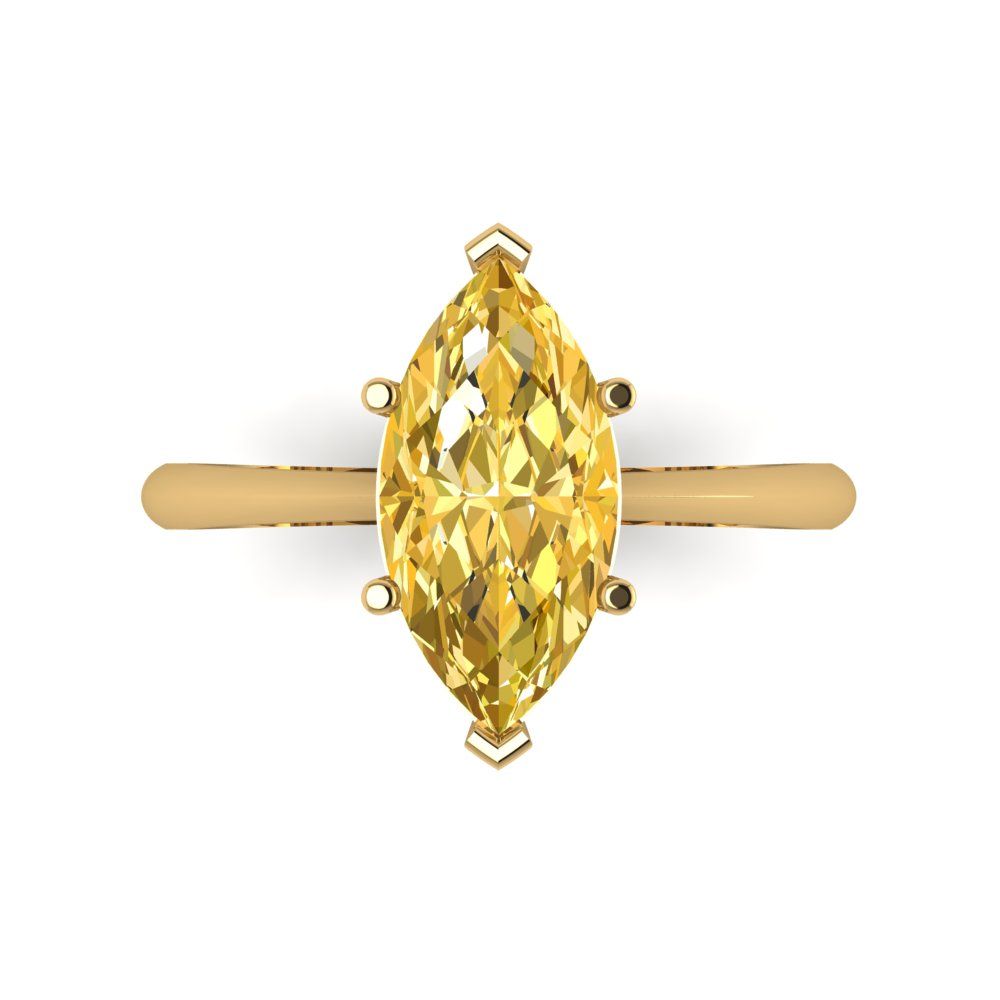 2.5 cttw Zirconia Simulated Yellow Diamond Solitaire  Engagement Ring - Solid Yellow Gold (VVS1, Marquise Cut ,13x6.5mm)