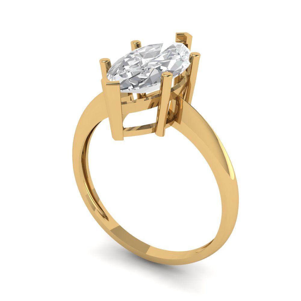 2.5 cttw White Sapphire Solitaire  Engagement Ring - Solid Yellow Gold (VVS1, Marquise Cut ,13x6.5mm)
