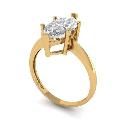 2.5 cttw White Sapphire Solitaire  Engagement Ring - Solid Yellow Gold (VVS1, Marquise Cut ,13x6.5mm)