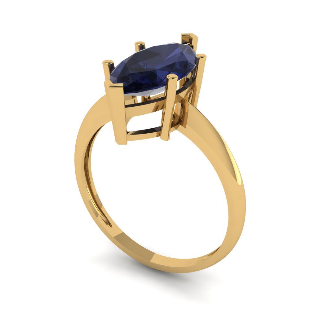 2.5 cttw Simulated Blue Sapphire Solitaire  Engagement Ring - Solid Gold (Marquise Cut ,13x6.5mm)