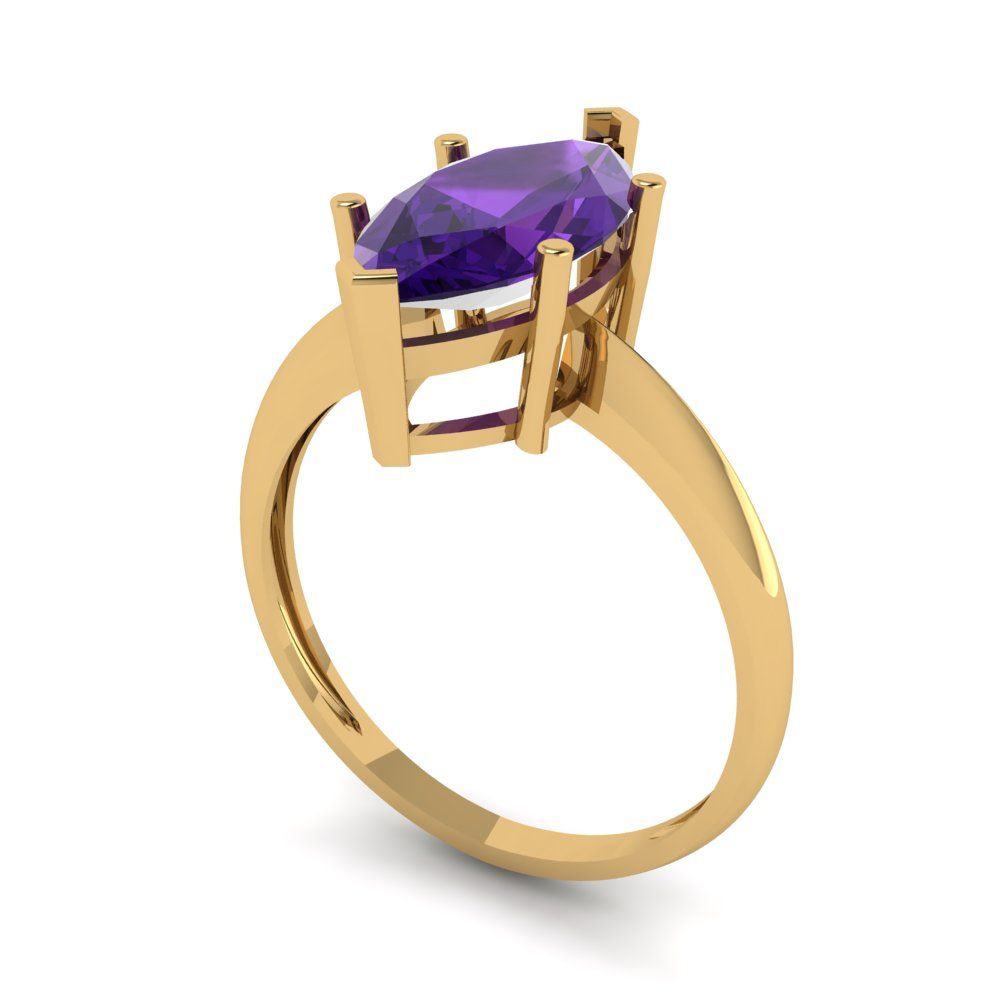 2.5 cttw Natural Amethyst Solitaire  Engagement Ring - Solid Gold (Marquise Cut ,13x6.5mm)