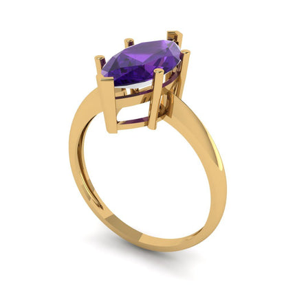 2.5 cttw Natural Amethyst Solitaire  Engagement Ring - Solid Gold (Marquise Cut ,13x6.5mm)