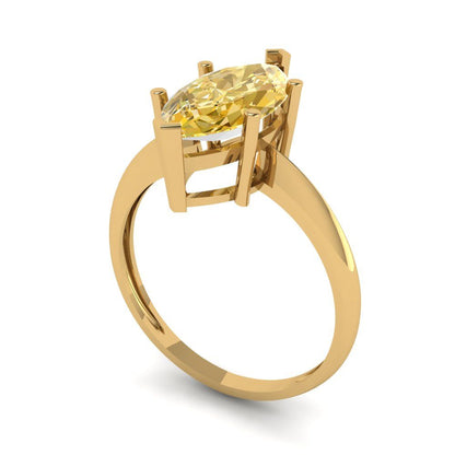 2.5 cttw Zirconia Simulated Yellow Diamond Solitaire  Engagement Ring - Solid Yellow Gold (VVS1, Marquise Cut ,13x6.5mm)
