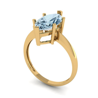 2.5 cttw Natural Aquamarine Solitaire  Engagement Ring - Solid Gold (Marquise Cut ,13x6.5mm)