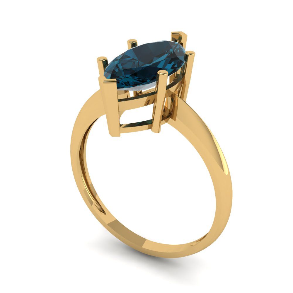 2.5 cttw Natural London Blue Topaz Solitaire  Engagement Ring - Solid Gold (Marquise Cut ,13x6.5mm)