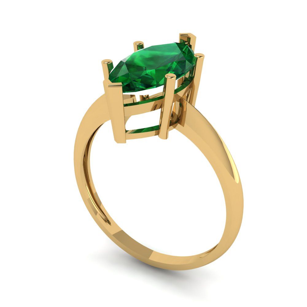 2.5 cttw Simulated Emerald Solitaire  Engagement Ring - Solid Gold (Marquise Cut ,13x6.5mm)