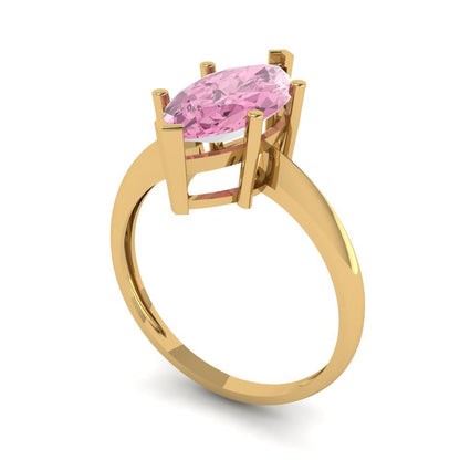 2.5 cttw Zirconia Simulated Pink Diamond Solitaire  Engagement Ring - Solid Yellow Gold (VVS1, Marquise Cut ,13x6.5mm)