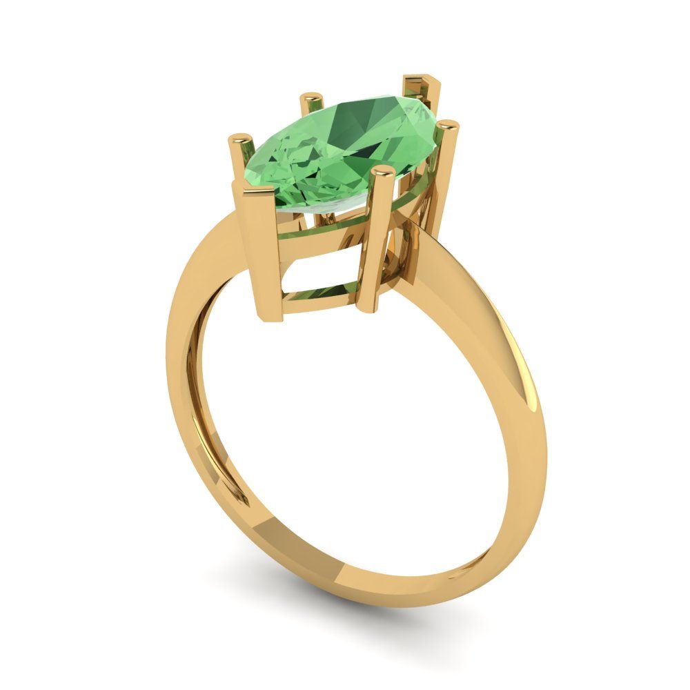 2.5 cttw Zirconia Simulated Green Diamond Solitaire  Engagement Ring - Solid Yellow Gold (VVS1, Marquise Cut ,13x6.5mm)