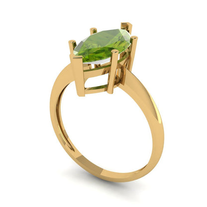 2.5 cttw Natural Peridot Solitaire  Engagement Ring - Solid Gold (Marquise Cut ,13x6.5mm)