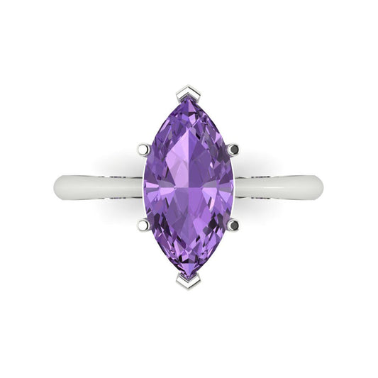 2.5 cttw Simulated Alexandrite Solitaire  Engagement Ring - Solid White Gold (VVS1, Marquise Cut ,13x6.5mm)