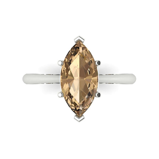 2.5 cttw Zirconia Simulated Champagne Diamond Solitaire  Engagement Ring - Solid White Gold (VVS1, Marquise Cut ,13x6.5mm)