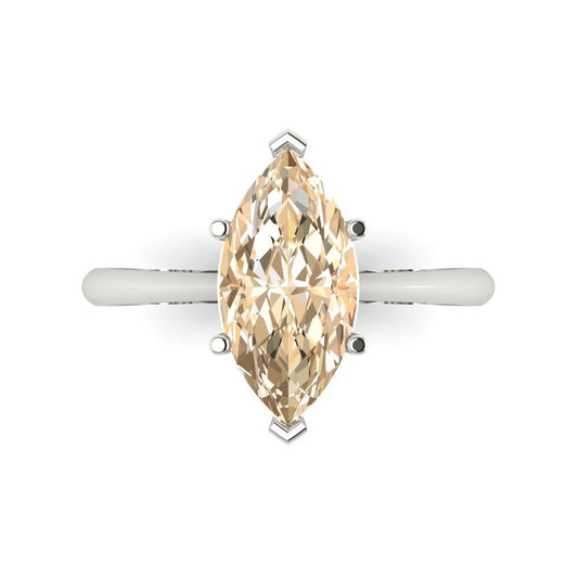 2.5 cttw Natural Morganite Solitaire  Engagement Ring - Solid White Gold (VVS1, Marquise Cut ,13x6.5mm)