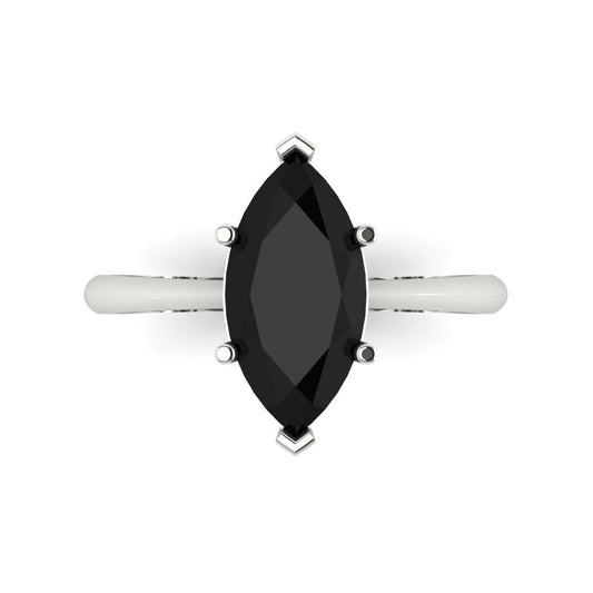 2.5 cttw Natural Onyx Solitaire  Engagement Ring - Solid White Gold (VVS1, Marquise Cut ,13x6.5mm)