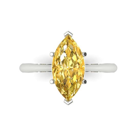 2.5 cttw Zirconia Simulated Yellow Diamond Solitaire  Engagement Ring - Solid White Gold (VVS1, Marquise Cut ,13x6.5mm)
