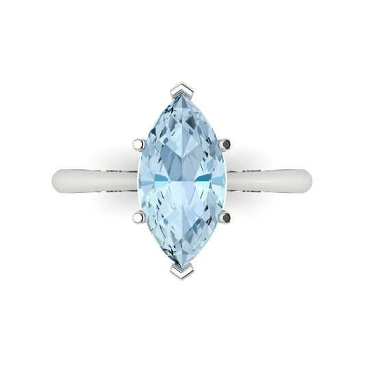 2.5 cttw Natural Sky Blue Topaz Solitaire  Engagement Ring - Solid White Gold (VVS1, Marquise Cut ,13x6.5mm)