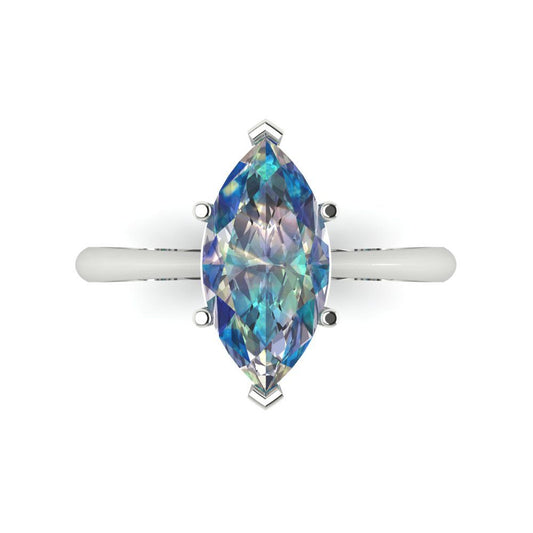 2.5 cttw Blue Moissanite Solitaire  Engagement Ring - Solid White Gold (VVS1, Marquise Cut ,13x6.5mm)