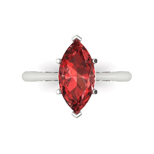 2.5 cttw Natural Garnet Solitaire  Engagement Ring - Solid White Gold (VVS1, Marquise Cut ,13x6.5mm)