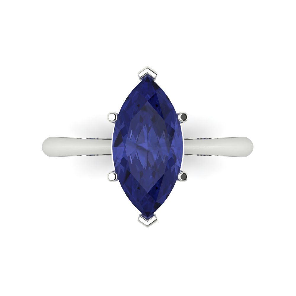 2.5 cttw Simulated Tanzanite Solitaire  Engagement Ring - Solid Gold (Marquise Cut ,13x6.5mm)