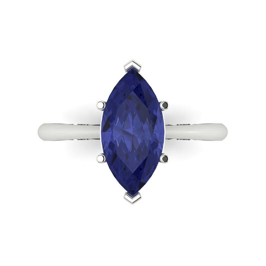 2.5 cttw Simulated Tanzanite Solitaire  Engagement Ring - Solid White Gold (VVS1, Marquise Cut ,13x6.5mm)
