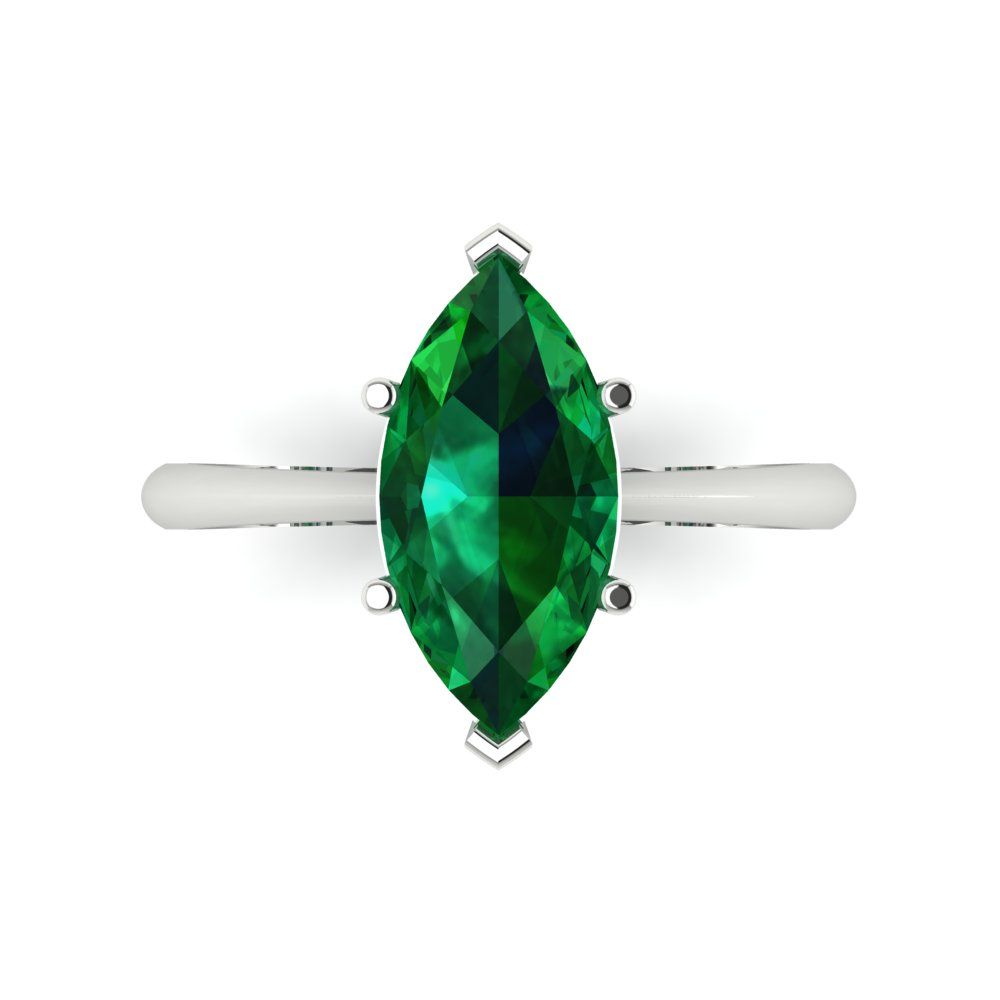 2.5 cttw Simulated Emerald Solitaire  Engagement Ring - Solid Gold (Marquise Cut ,13x6.5mm)