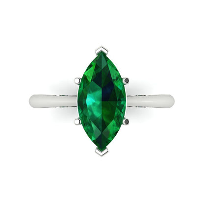 2.5 cttw Simulated Emerald Solitaire  Engagement Ring - Solid Gold (Marquise Cut ,13x6.5mm)